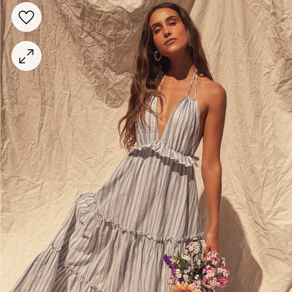 Lulus Vacay Babe grey striped Halter Maxi Dress. XS.